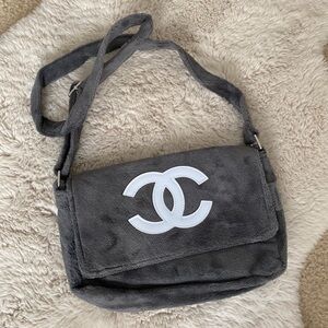 Chanel BEAUTY Dark Gray Shoulder Bag with White Logo